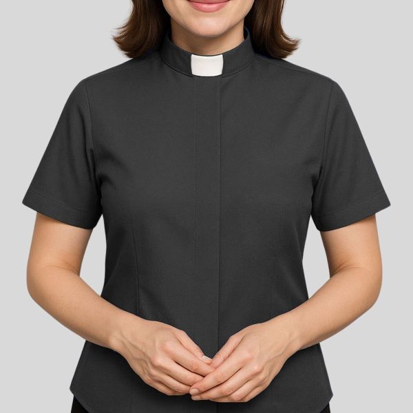 Christianartworkshop Modern Unisex Clergy Shirt with White Tab Collar: Elegant Black Faithwear