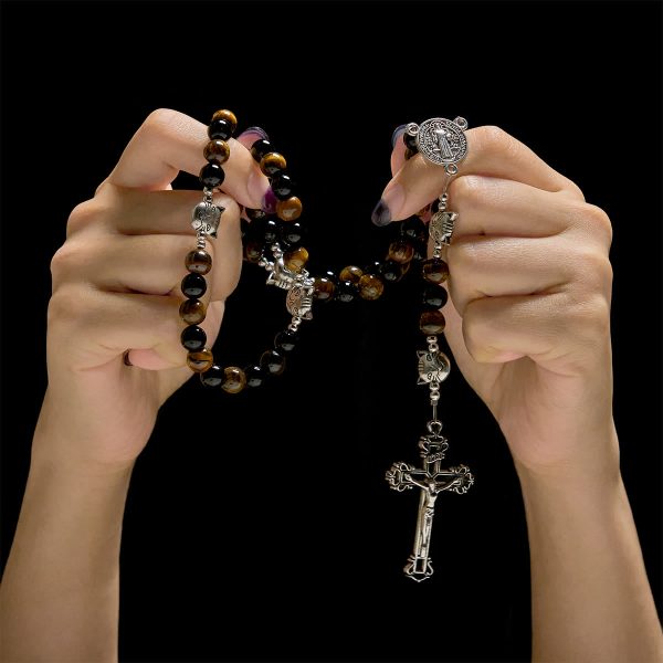 Faithful Tabby Cat with Brown Black Beads for Loving Prayer Bracelet, Animal Rosary