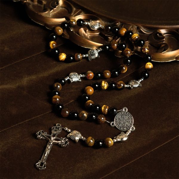 Faithful Tabby Cat with Brown Black Beads for Loving Prayer Bracelet, Animal Rosary