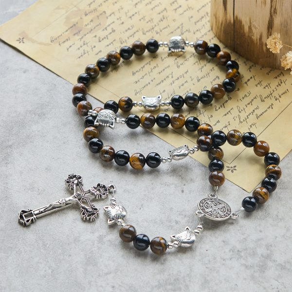 Faithful Tabby Cat with Brown Black Beads for Loving Prayer Bracelet, Animal Rosary