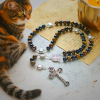 Faithful Tabby Cat with Brown Black Beads for Loving Prayer Bracelet, Animal Rosary