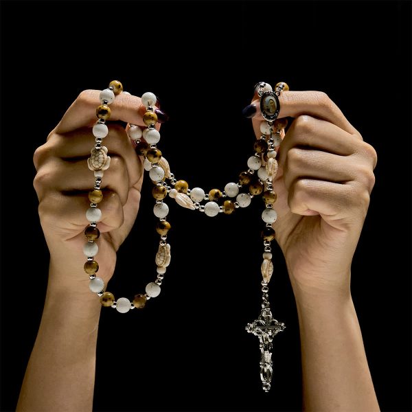 Christianartworkshop Divine Care Turtle with Warm Yellow Beads and Our Lord's Mercy Animal Rosary