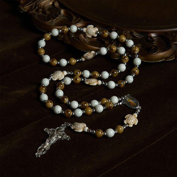 Christianartworkshop Divine Care Turtle with Warm Yellow Beads and Our Lord's Mercy Animal Rosary