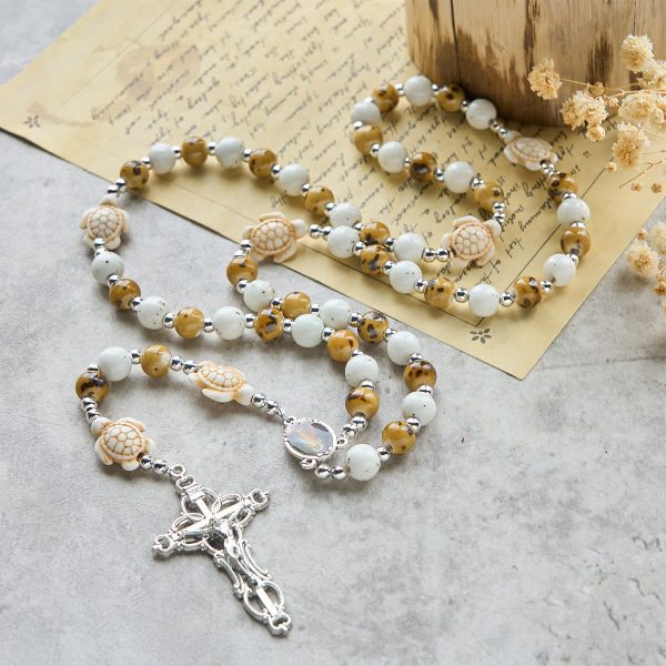 Christianartworkshop Divine Care Turtle with Warm Yellow Beads and Our Lord's Mercy Animal Rosary