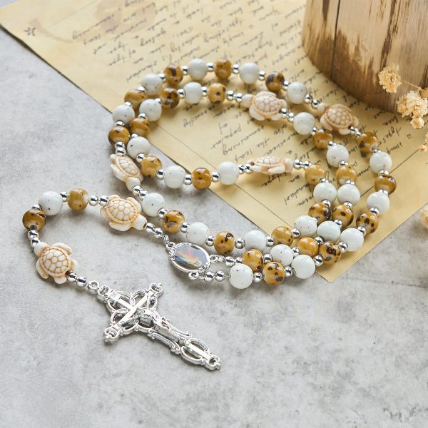 Christianartworkshop Divine Care Turtle with Warm Yellow Beads and Our Lord's Mercy Animal Rosary