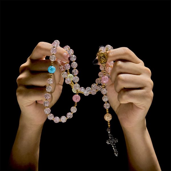 Rainbow Light 8mm Crackle Glass Beads Rosary with Our Lady & Cross