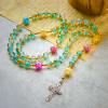 Glittering 8mm Ocean-Inspired Crackle Glass Rosary with Our Lady Medal
