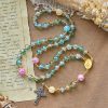 Glittering 8mm Ocean-Inspired Crackle Glass Rosary with Our Lady Medal