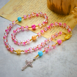 Our Lady's Mercy with Sparkling Pink-Blue Crackle Glass Rosary