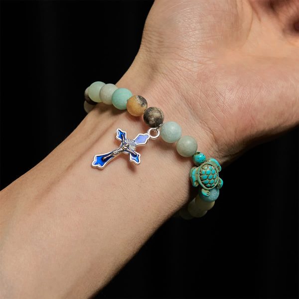 Christianartworkshop Ocean's Faith with Multicolored Natural Stone & Turtle Charm Animal Bracelet