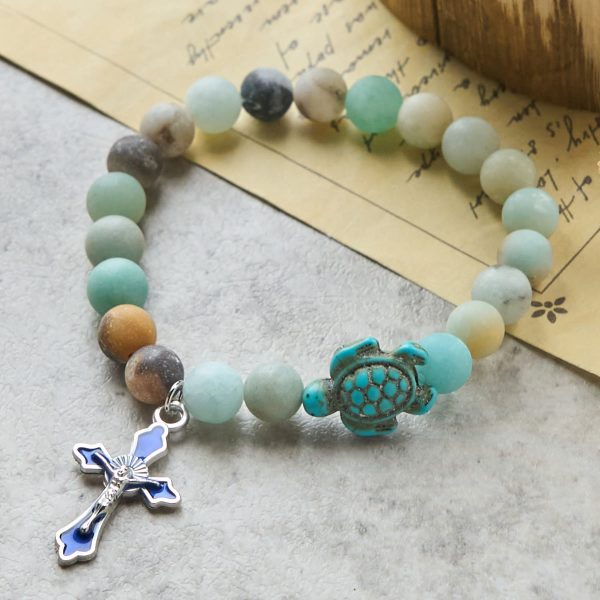 Christianartworkshop Ocean's Faith with Multicolored Natural Stone & Turtle Charm Animal Bracelet