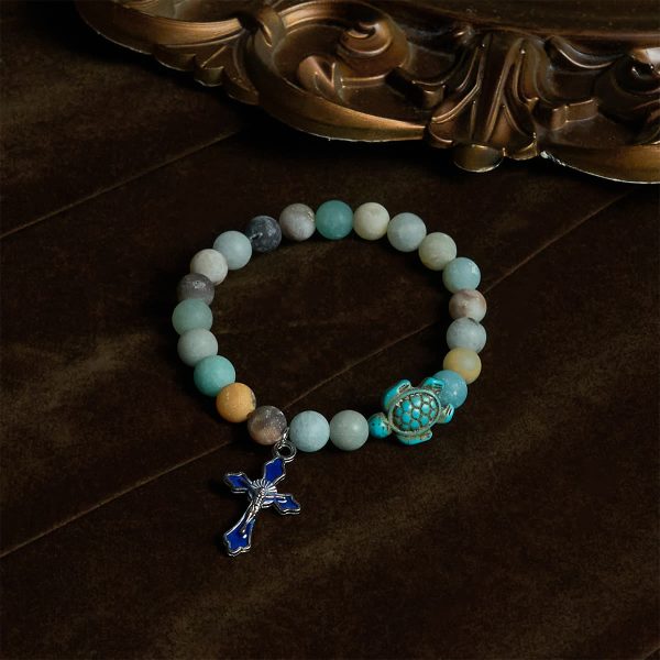 Christianartworkshop Ocean's Faith with Multicolored Natural Stone & Turtle Charm Animal Bracelet