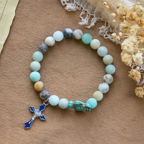 Christianartworkshop Ocean's Faith with Multicolored Natural Stone & Turtle Charm Animal Bracelet