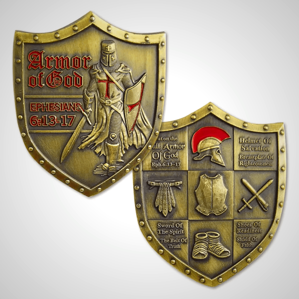 Armor of God Shield Challenge Coin with Ephesians 6:13-17 Scripture