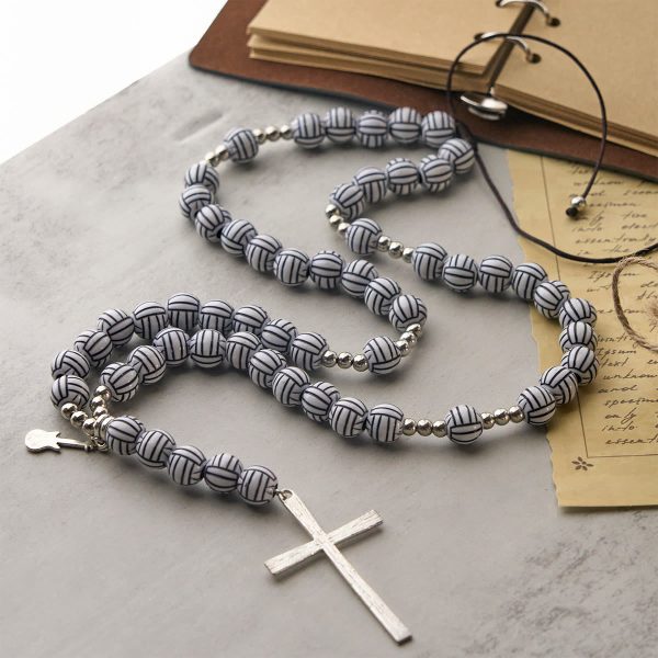 Victory in Christ Volleyball Prayer Rosary with Guitar Charm: A Melody of Prayer