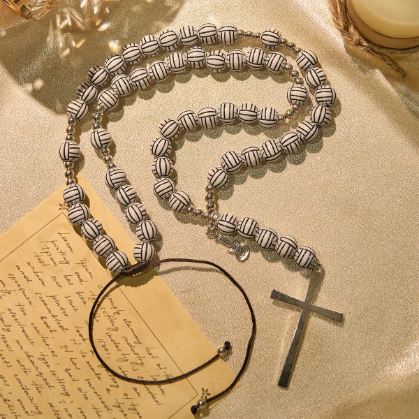 Victory in Christ Volleyball Prayer Rosary with Guitar Charm: A Melody of Prayer