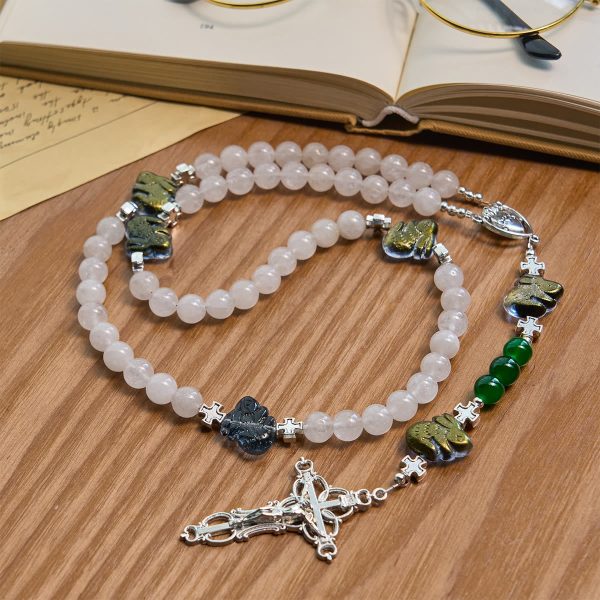 Sacred Heart Blessings with Rabbit Charms and White-Green Beads Animal Rosary