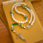 Sacred Heart Blessings with Rabbit Charms and White-Green Beads Animal Rosary