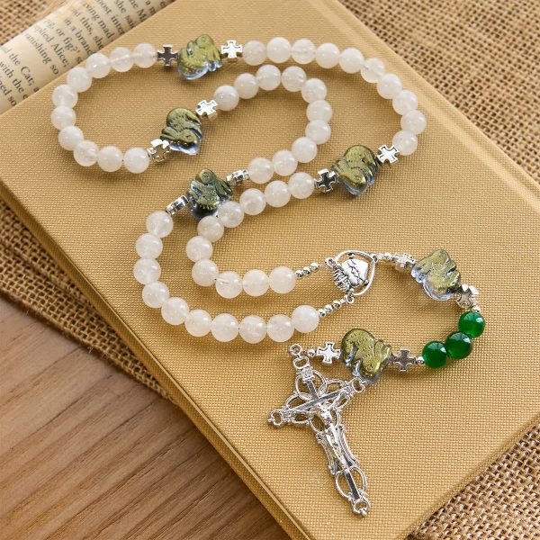Sacred Heart Blessings with Rabbit Charms and White-Green Beads Animal Rosary