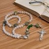 Sacred Heart Blessings with Rabbit Charms and White-Green Beads Animal Rosary