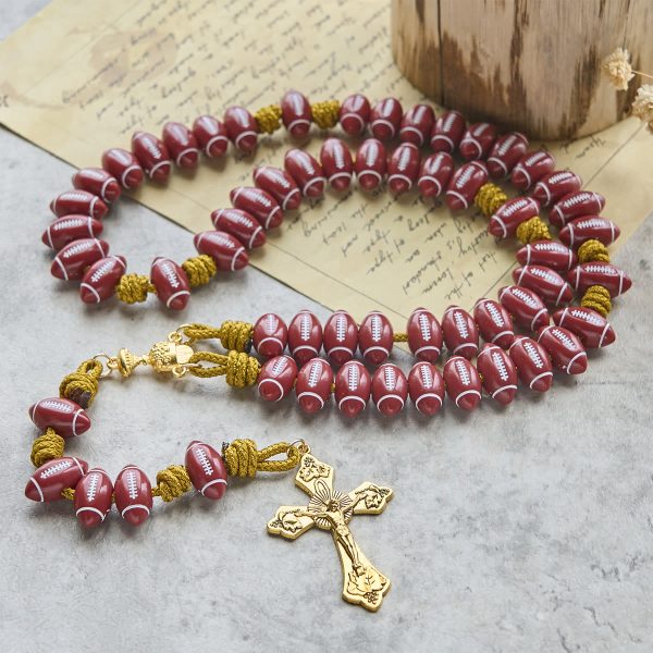 Christianartworkshop Holy Grail Blessing with Red Football Rosary and Golden Cord: Prayer for Strength