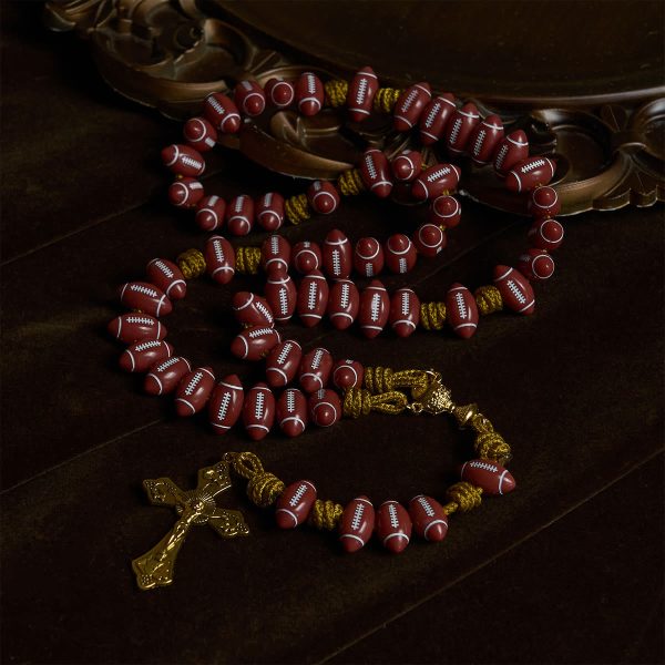 Christianartworkshop Holy Grail Blessing with Red Football Rosary and Golden Cord: Prayer for Strength
