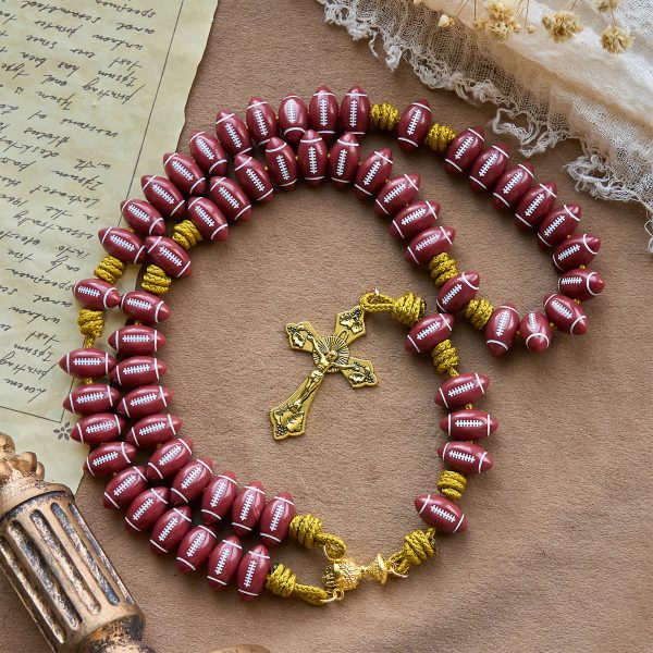 Christianartworkshop Holy Grail Blessing with Red Football Rosary and Golden Cord: Prayer for Strength
