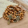 Christianartworkshop 15/20 Decade Olive Wood Rosary with St. Benedict, Crucifix & Waist Chain Design—Divine Devotion in Dual Use