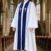 Christianartworkshop White Church Clergy Robe with Embroidered Crosses and Blue Panel Design