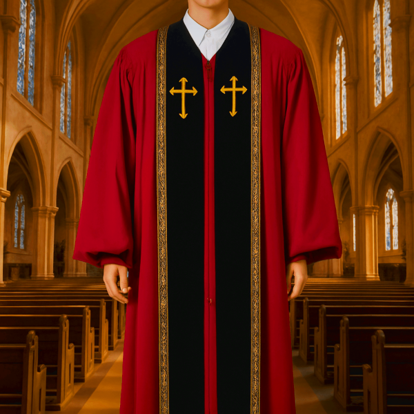 Traditional Multi-Color Clergy Robe with Gold Cross for Church Services