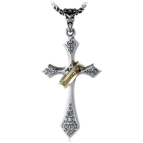 Classic Sterling Silver Cross Necklace with Rotating Ring: A Profound Symbol of Everlasting Faith