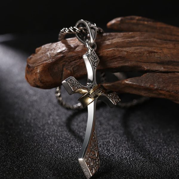 Classic Sterling Silver Cross Necklace with Rotating Ring: A Profound Symbol of Everlasting Faith