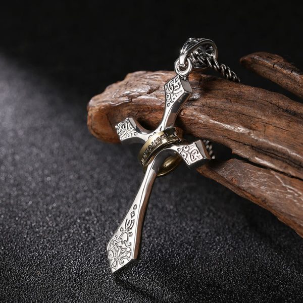 Classic Sterling Silver Cross Necklace with Rotating Ring: A Profound Symbol of Everlasting Faith