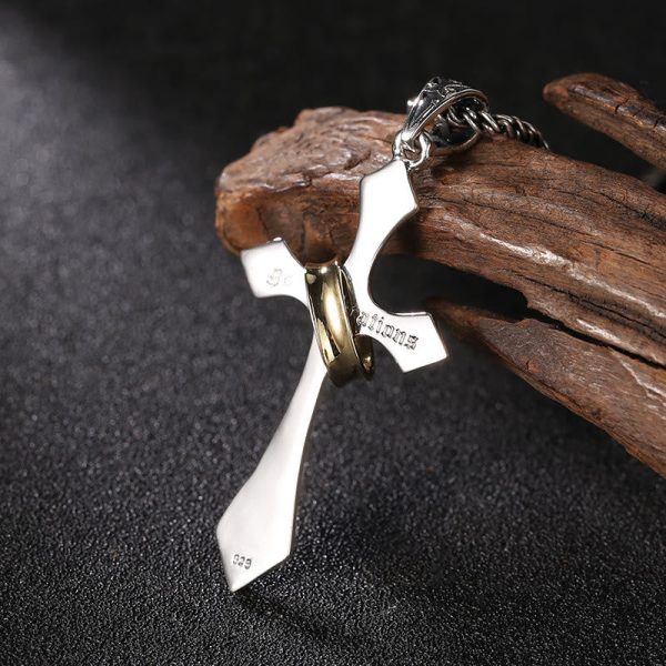 Classic Sterling Silver Cross Necklace with Rotating Ring: A Profound Symbol of Everlasting Faith