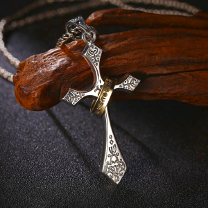 Classic Sterling Silver Cross Necklace with Rotating Ring: A Profound Symbol of Everlasting Faith