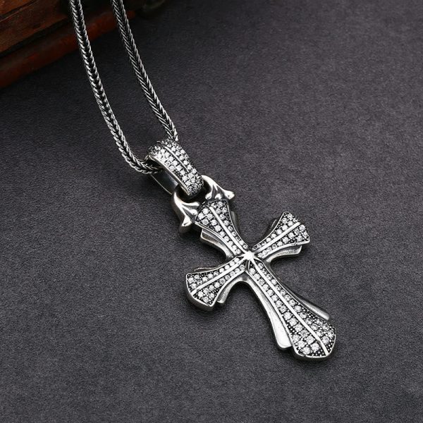 Classic Sterling Silver Cross Necklace with Dazzling Stones: A Profound Symbol of Faith