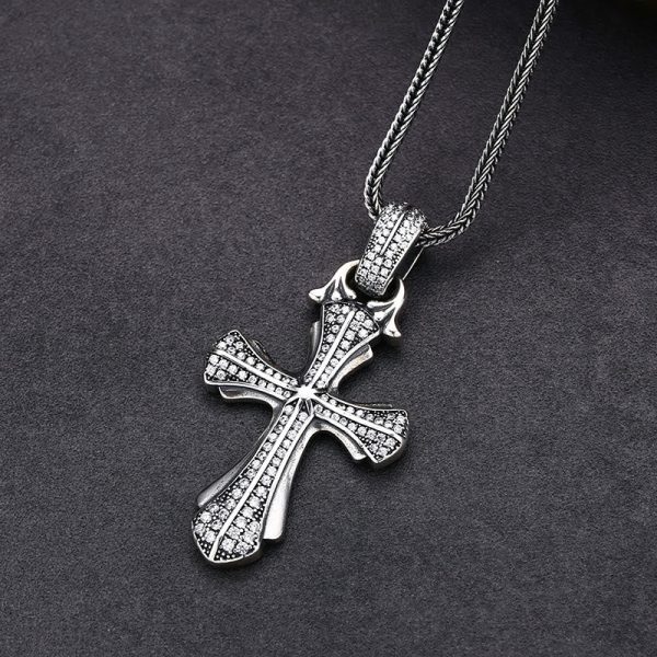 Classic Sterling Silver Cross Necklace with Dazzling Stones: A Profound Symbol of Faith