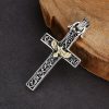 Intricate Sterling Silver Cross Necklace with Golden Dove: An Exquisite Blend of Detail and Devotion