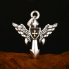 Artistic Winged Silver Cross Pendant with Shield Detail: A Unique Blend of Art and Belief