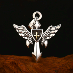Artistic Winged Silver Cross Pendant with Shield Detail: A Unique Blend of Art and Belief