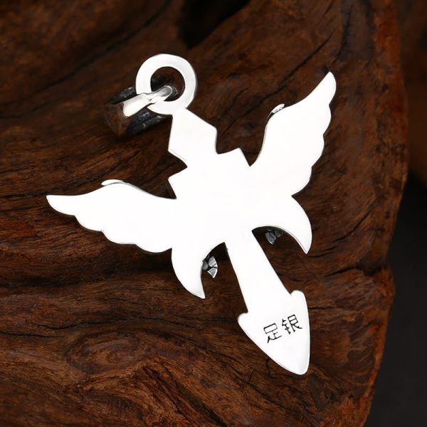 Artistic Winged Silver Cross Pendant with Shield Detail: A Unique Blend of Art and Belief