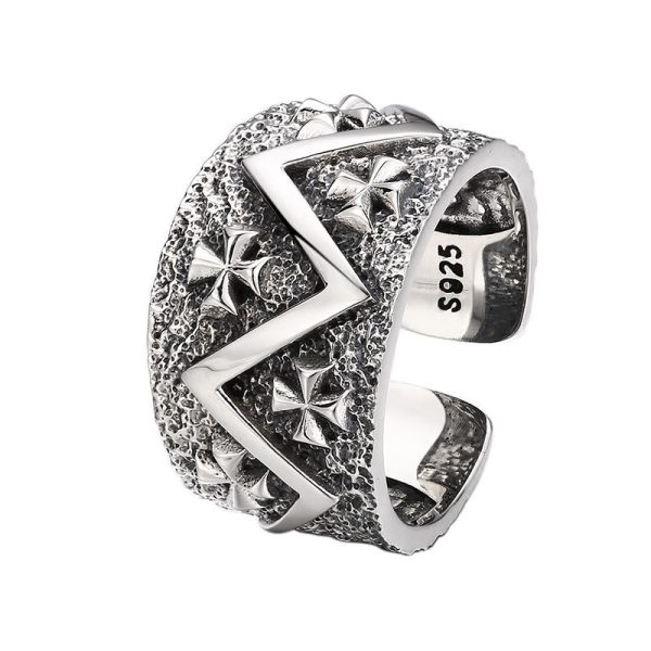 Classic 925 Silver Cross - Patterned Ring: A Profound Symbol of Faith
