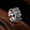 Gothic - Inspired Silver Crown Cross Ring with Zircon: A Bold Expression of Spiritual Reverence