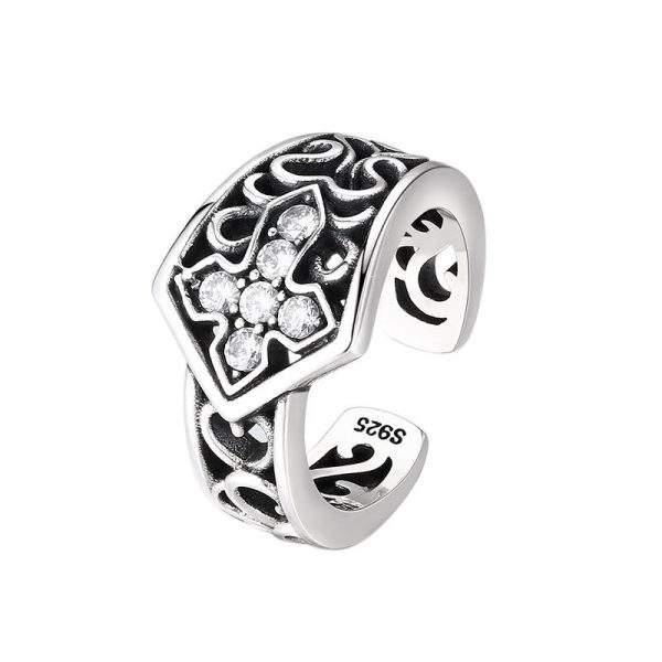 Handcrafted 925 Silver Open Cross Ring with Zircon: A Rare Fusion of Craftsmanship and Faith