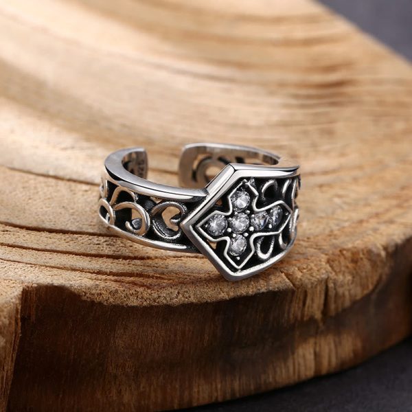 Handcrafted 925 Silver Open Cross Ring with Zircon: A Rare Fusion of Craftsmanship and Faith