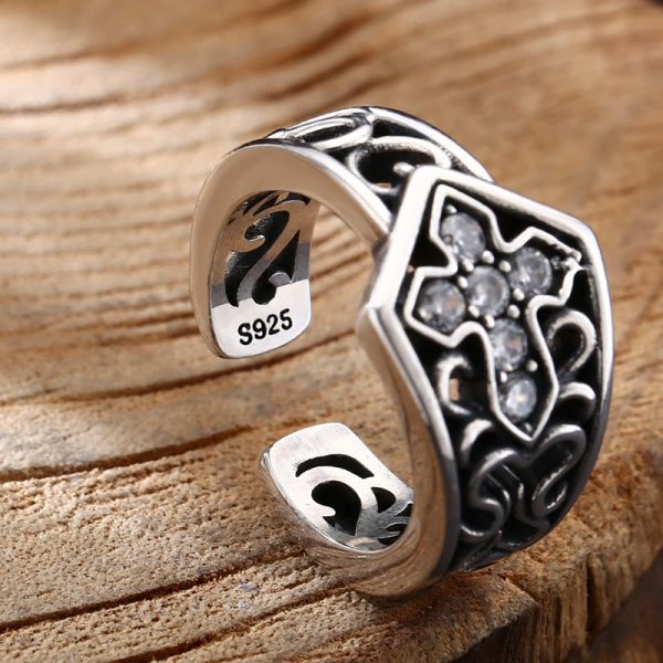 Handcrafted 925 Silver Open Cross Ring with Zircon: A Rare Fusion of Craftsmanship and Faith
