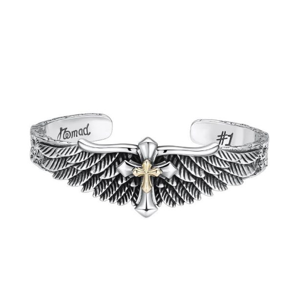 Vintage Two - Tone Silver Wing Cross Ornament Bracelet: A Cherished Symbol of Spiritual Connection