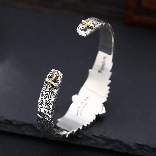 Vintage Two - Tone Silver Wing Cross Ornament Bracelet: A Cherished Symbol of Spiritual Connection