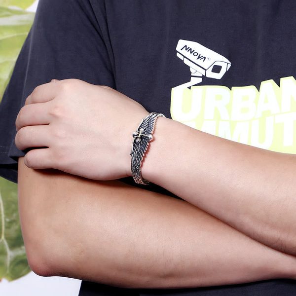 Vintage Two - Tone Silver Wing Cross Ornament Bracelet: A Cherished Symbol of Spiritual Connection