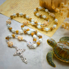 Divine Care Turtle with Warm Yellow Beads and Our Lord's Mercy Animal Rosary